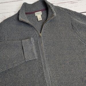 LL Bean Waffle Knit Heavy Grandpa Full Zip Cardigan Sweater Men's Size XXL Gray
